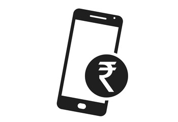 mobile phone money icon. indian rupee coin on smart phone