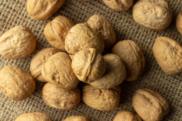 walnuts on jute fabric