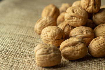 walnuts on jute fabric