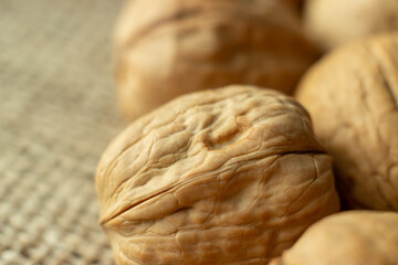 walnuts on jute fabric