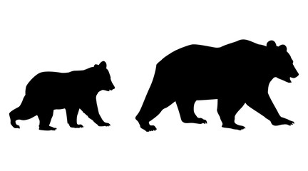 Mom bear with her child. Black and white vector - 370193516