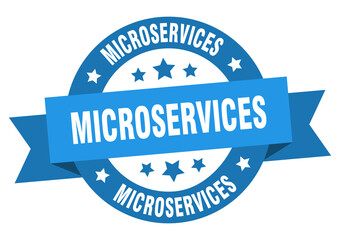 microservices round ribbon isolated label. microservices sign