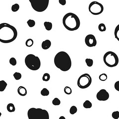 Doodle circles seamless pattern. Black dots texture background.