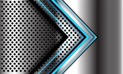 Abstract blue light arrow direction on silver circle mesh design modern futuristic luxury technology background vector illustration.