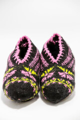 traditional Booties are knitted with different colored