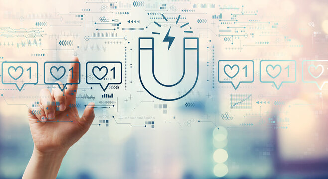 Get more likes concept with hand pressing a button on a technology screen