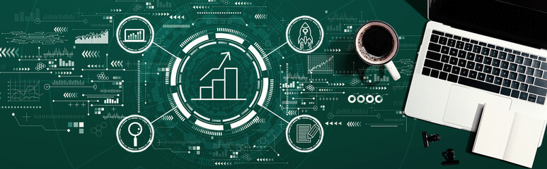 Business growth analysis with a laptop computer on a desk