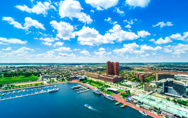 Inner harbor in Baltimore, Maryland on a clear day