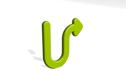 diagram curve up made by 3D illustration of a shiny metallic sculpture with the shadow on light background. business and chart