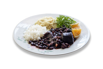 Feijoada. Traditional Brazilian food. Food plate isolated on white background.
