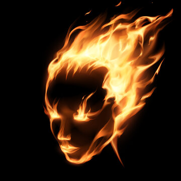 Human face silhouette in fire flame