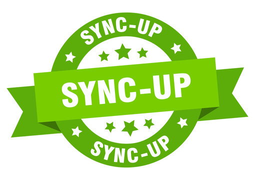 sync-up round ribbon isolated label. sync-up sign