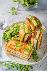 Fresh snack with cheese and cucumber