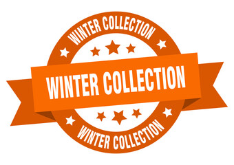 winter collection round ribbon isolated label. winter collection sign