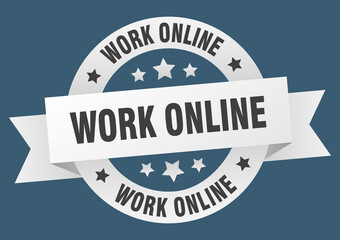 work online round ribbon isolated label. work online sign