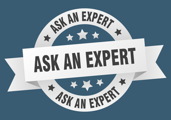 ask an expert round ribbon isolated label. ask an expert sign