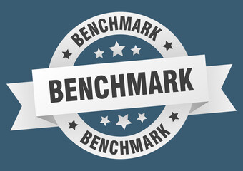 benchmark round ribbon isolated label. benchmark sign