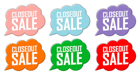 Set Closeout Sale speech bubble banners, discount tags design template, vector illustration 