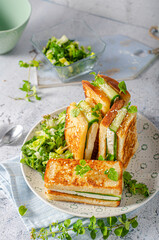 Fresh snack with cheese and cucumber
