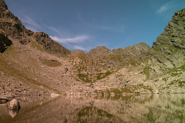 Mountain lake in the summer time hiking 
