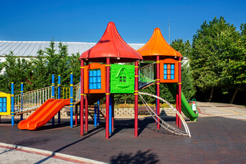 A children's playground colorful, a slider located on the park.