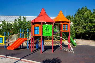 A children's playground colorful, a slider located on the park.
