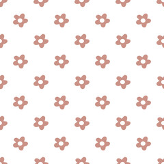 Simple seamless flower pattern in doodle style. Pink hearts on a light background. Hand drawn stock vector illustration. For printing on fabrics, paper, dishes.