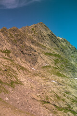 The path to the mountains in summer season