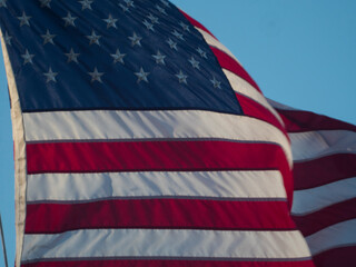 Close up of the American flag furling in the wind