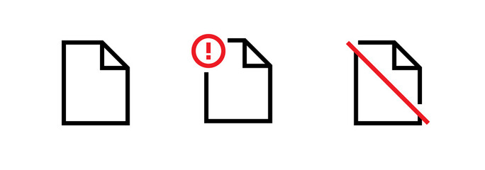 Mini set flat icons document with black and red lines. Editable vector outline. File symbol.
