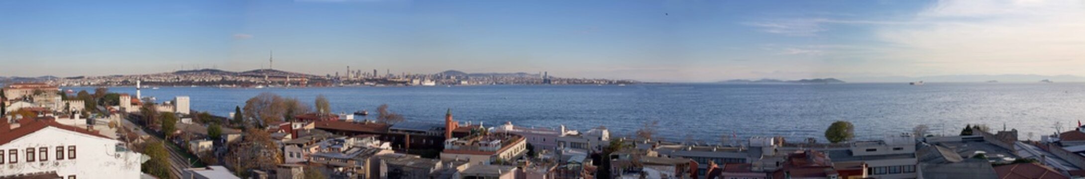 ISTANBUL,TURKEY-MARCH 27,2020: Panoramic view from Galata Tower to city of Istanbul, Turkey