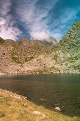 Mountain lake in the summer time hiking 