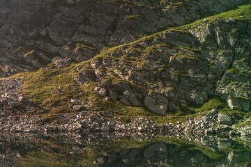 Mountain lake in the summer time hiking 