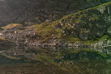 Mountain lake in the summer time hiking 