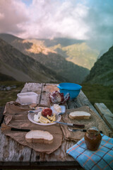 A meal in the mountains eating 