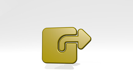 NAVIGATION NEXT stand with shadow. 3D illustration of metallic sculpture over a white background with mild texture. icon and map