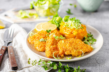 Crispy schnitzel with cornflakes