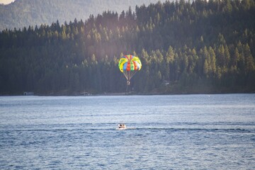 Para sailing over Coeur d' Alene Idaho USA