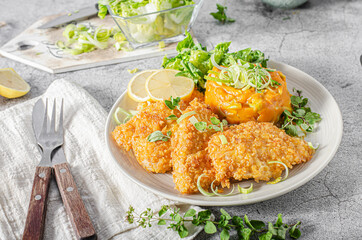 Crispy schnitzel with cornflakes