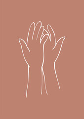 Abstract linear hands - vector poster. Contemporary art in terracotta colors. Hand in modern style. Part of the body. Line drawing. Perfect for print, poster, social media, cards