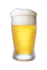 Cold beer tulip with ice flakes