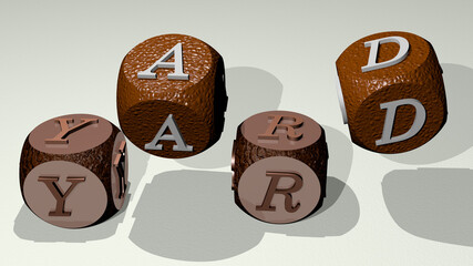 yard combined by dice letters and color crossing for the related meanings of the concept. house and architecture