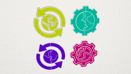 save-the-planet made by 3D illustration of a shiny metallic sculpture on a wall with light background