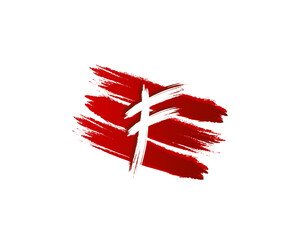 Creative F Letter Logo in Red Strips Grunge Splatter Element. Retro Rusty logo design template.