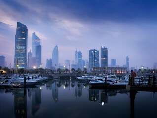 Kuwait skyline fog