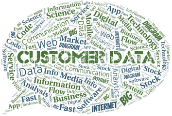 Customer Data vector word cloud, made with text only.