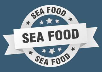 sea food round ribbon isolated label. sea food sign
