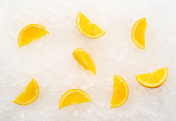 Close up orange  fruit with ice background. healthy with refreshment