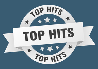 Obraz premium top hits round ribbon isolated label. top hits sign