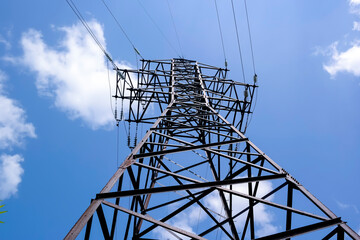 High-voltage power line tower. Transmission of electricity